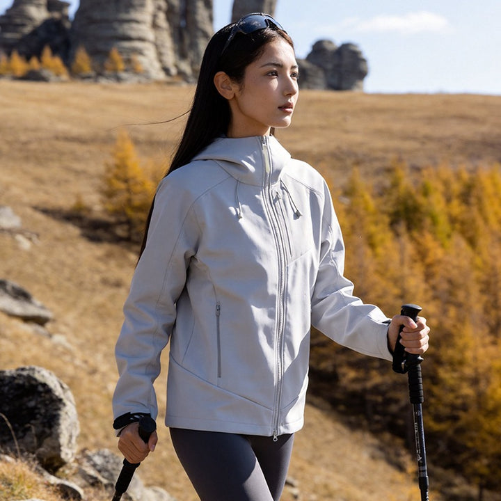 Unisex Softshell Outdoorjacke mit Kapuze, winddicht und elastisch Drune