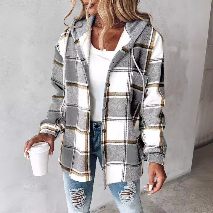 Damen Kapuzencardigan mit Streifen und Druckknopfblende Drune