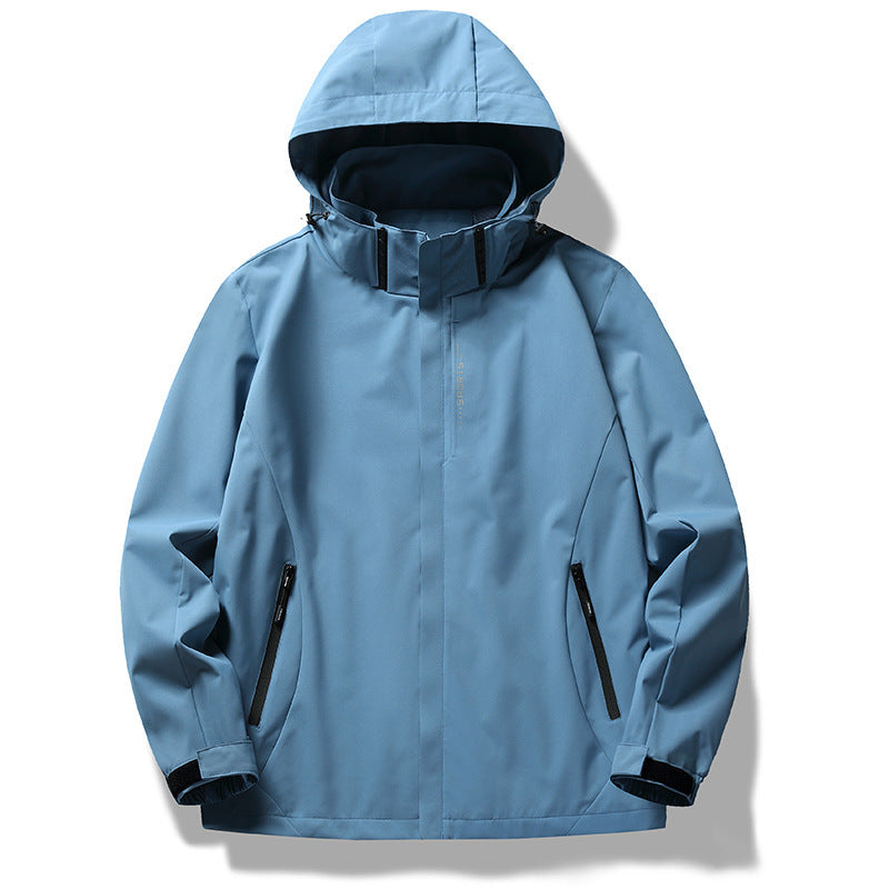 Herren wind- und wasserabweisende Softshell-Kapuzenjacke mit verdeckter Reißverschlussblende Drune