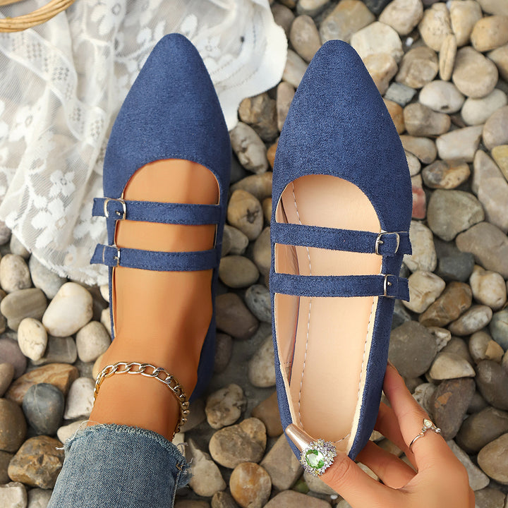 Damen nan spitze Mary-Jane Ballerinas mit doppelt verstellbaren Schnallenriemen und gepolstertem Komfortfußbett Drune