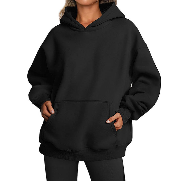 Damen nan Oversize-Kapuzenpullover mit verlängertem Rückenteil, innen angerautem Fleece und Kängurutasche Drune