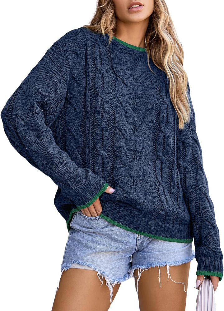 Damen Strickpullover mit grobem Zopfmuster Drune