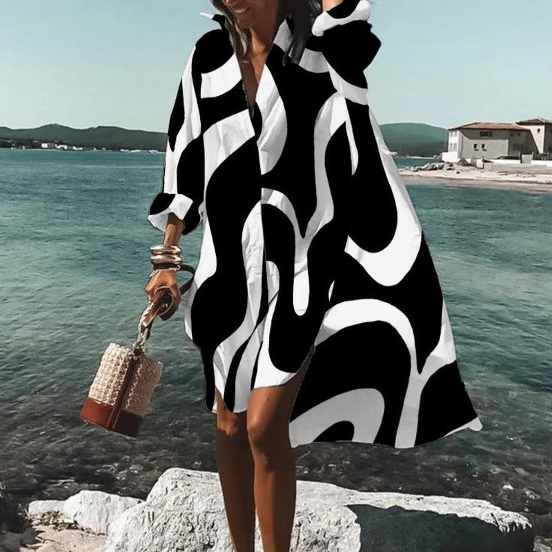 Damen nan luftiges Strandkleid Kaftan mit tropischem Blattprint und weitem Schnitt Drune