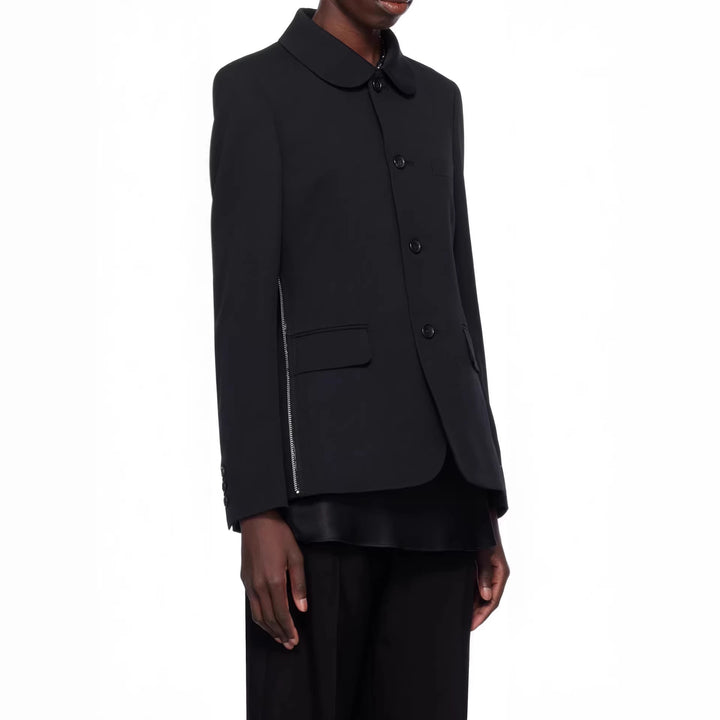 Damen Blazerjacke mit rundem Bubikragen, seitlichen Metallreißverschlüssen und Pattentaschen Drune