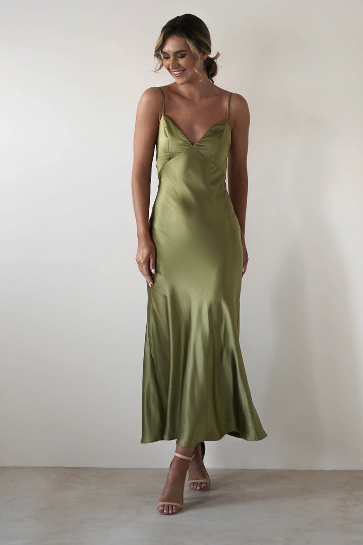 Damen Satin Maxikleid im eleganten Schnitt mit schmalen Spaghettiträgern Drune