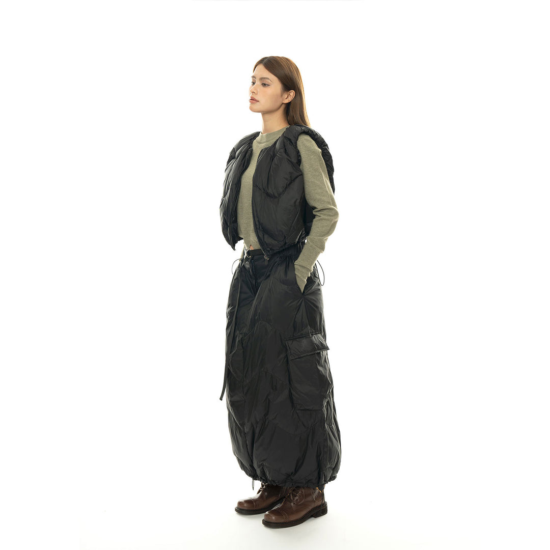 Damen Wattierter Stepp-Midirock mit Cargo-Tasche und Tunnelzug Drune