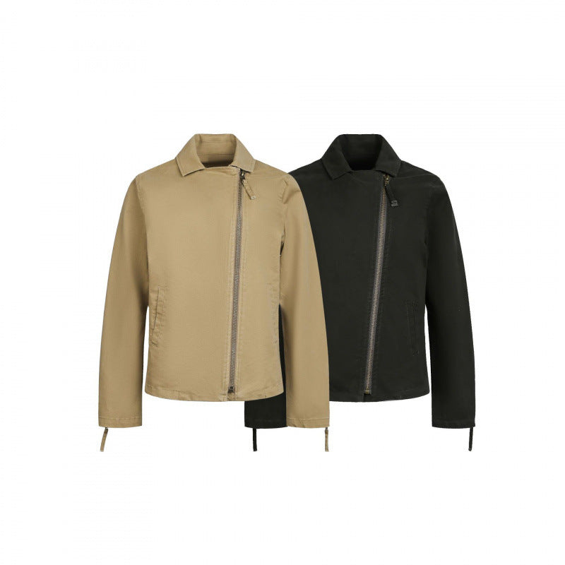 Herren Asymmetrische Bikerjacke mit diagonalem Metallreißverschluss Drune