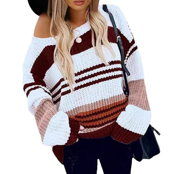 Damen Strickpullover mit modernen Kontraststreifen und lässigem Schnitt Drune