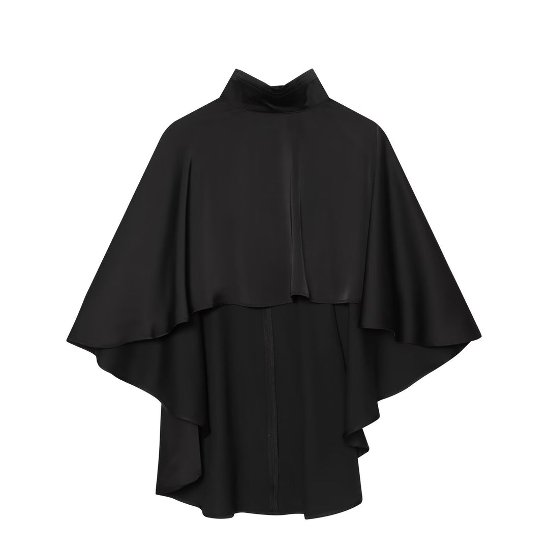 Damen Cape‑Mantel mit asymmetrischem Lagenfall und Stehkragen Drune