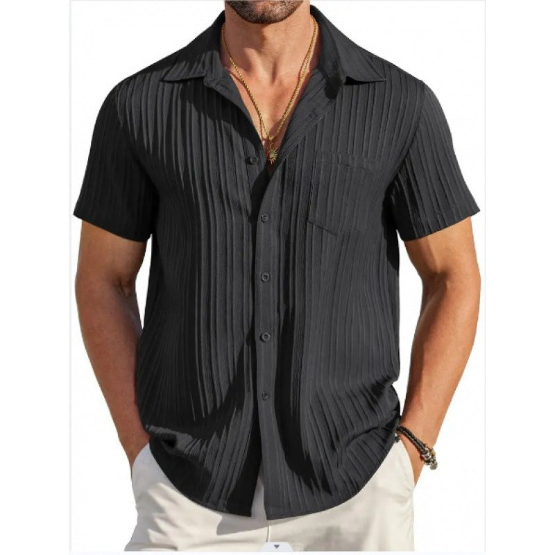 Herren Kurzarm Crinkle-Hemd mit Reverskragen und Brusttasche Drune