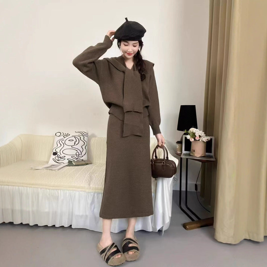 Damen Strickensemble mit modischem Kragen und eleganter Silhouette Drune