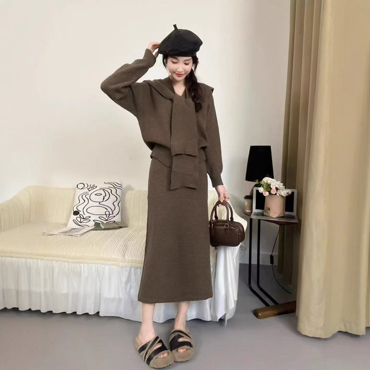 Damen Strickensemble mit modischem Kragen und eleganter Silhouette Drune