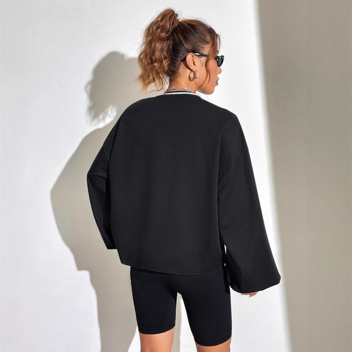 Damen lässiges Oversized Sweatshirt mit V-Ausschnitt und grafischem Print Drune