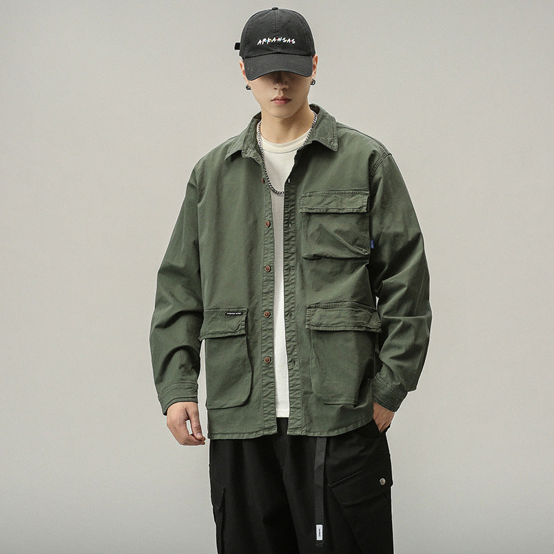 Herren Militärinspirierte Fieldjacke mit Mehrfach-Taschen und lockerem Schnitt Drune