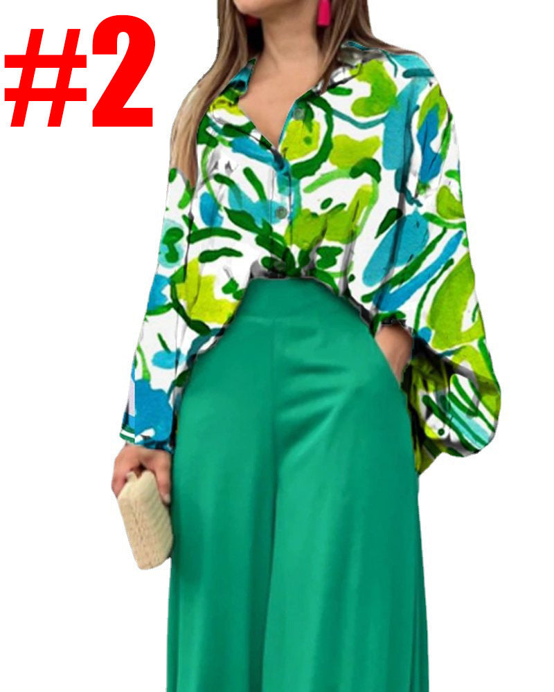 Damen Oversize Hemdbluse mit abstraktem Aquarellprint und überschnittener Schulter Drune