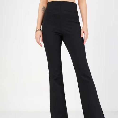 Damen Hochtaillierte Bootcut-Stretchhose mit figurformendem Oberschenkel und weitem Schlag Drune