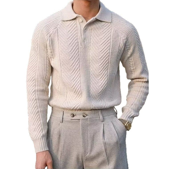 Herren Elegante Grobstrick Pullover mit Knopfleiste Drune