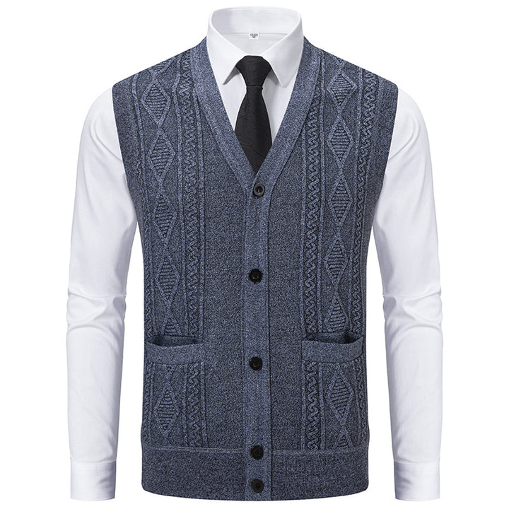 Herren Ärmellose Strickweste mit Rauten‑Muster, V‑Ausschnitt und Knopfleiste Drune