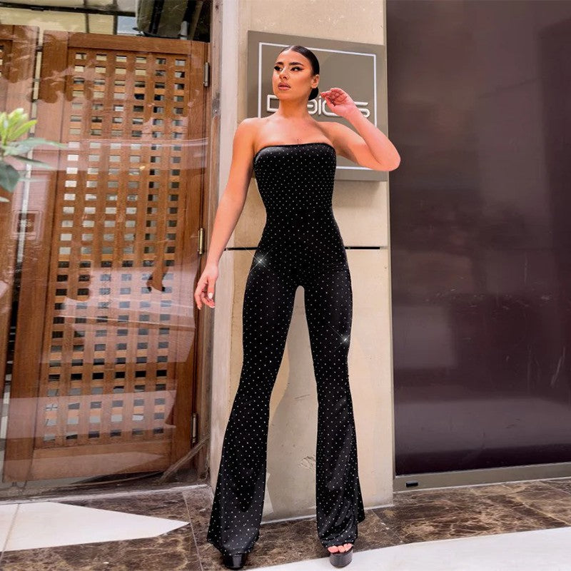 Damen Eleganter und figurbetonter Jumpsuit mit schimmernden Applikationen Drune