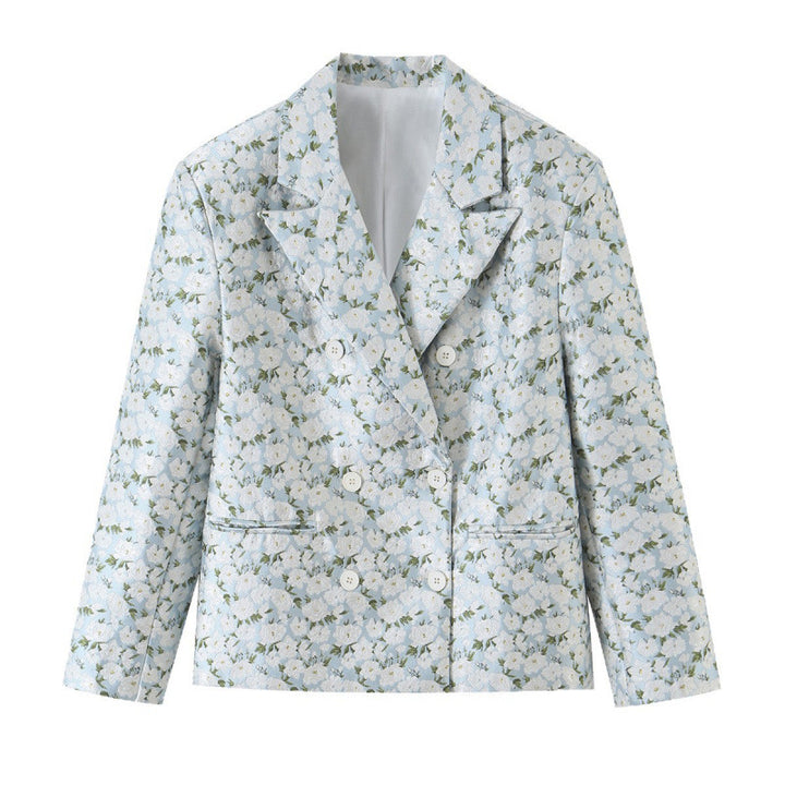 Damen Zweireihiger Bouclé-Blazer mit floralem Jacquardmuster Drune