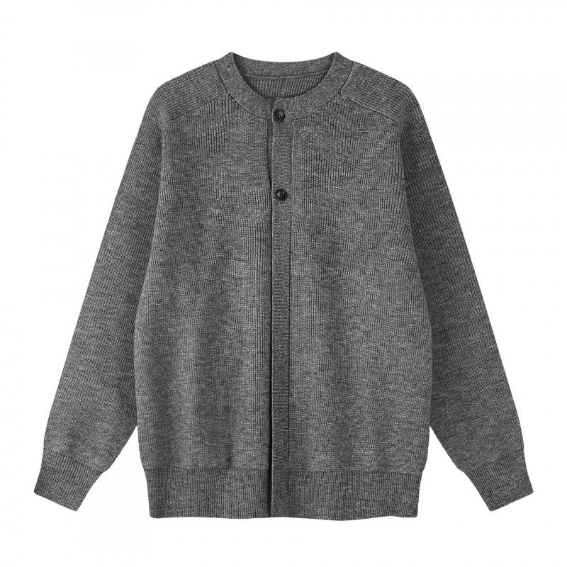 Unisex Boxiger Feinstrick-Cardigan mit Rundhals, Raglanärmeln und teilverdeckter Knopfleiste Drune