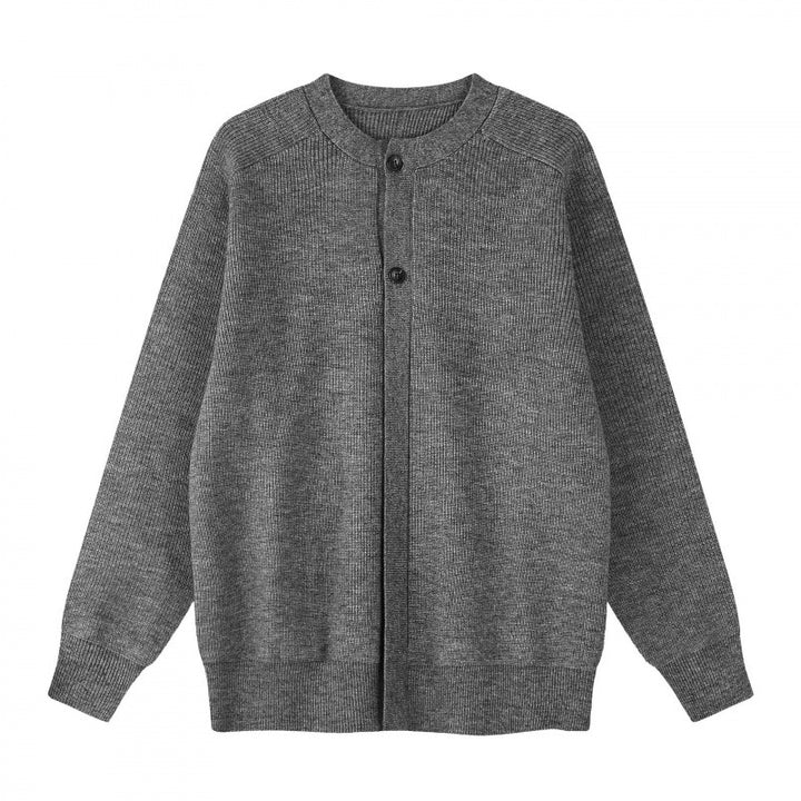Unisex Boxiger Feinstrick-Cardigan mit Rundhals, Raglanärmeln und teilverdeckter Knopfleiste Drune
