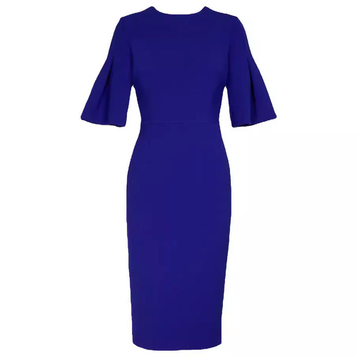 Damen Figurbetontes Midikleid mit Trompetenärmeln und Rundhalsausschnitt Drune