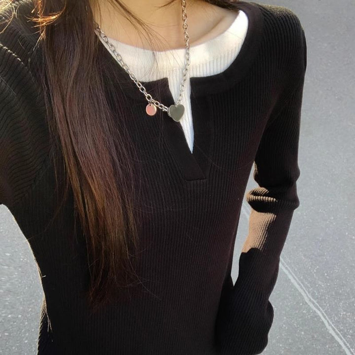 Damen Feinstrickpullover mit V-Ausschnitt und Rippstruktur Drune