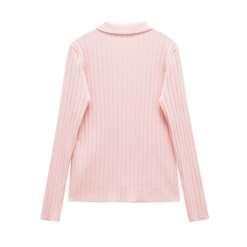 Damen Feinstrickbluse mit elegantem Kragen und Knopfverschluss Drune
