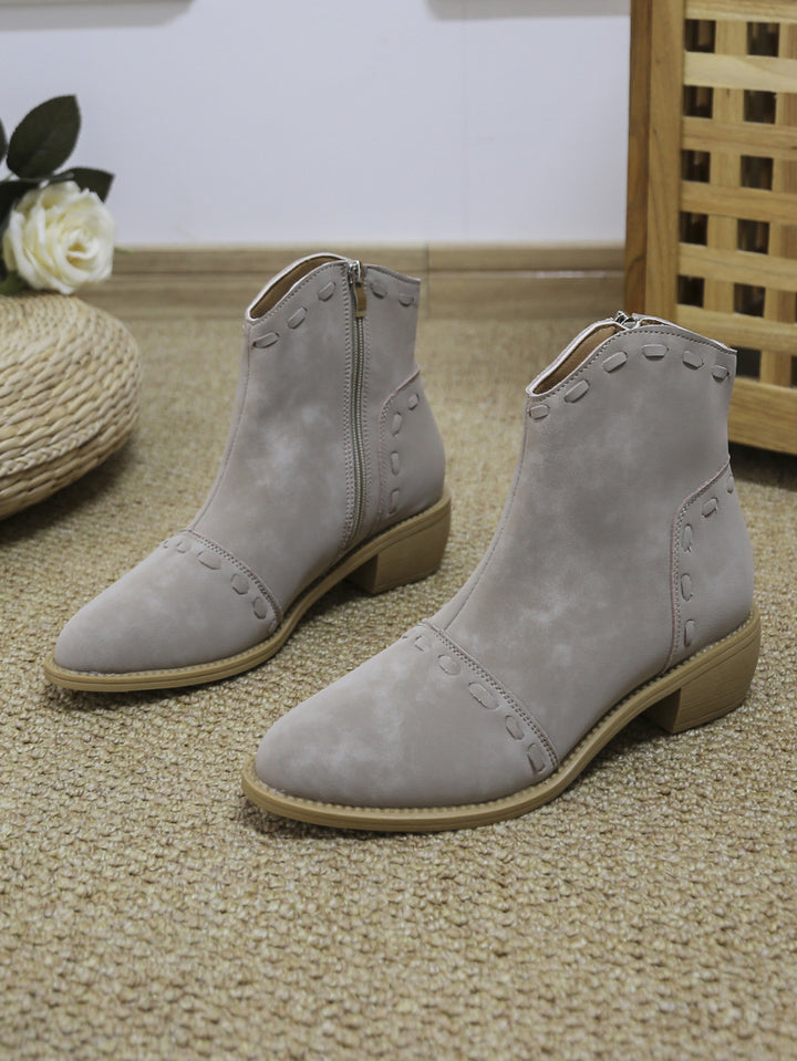 Damen elegante Stiefeletten mit modischen Ziernähten und praktischen Reißverschluss Drune