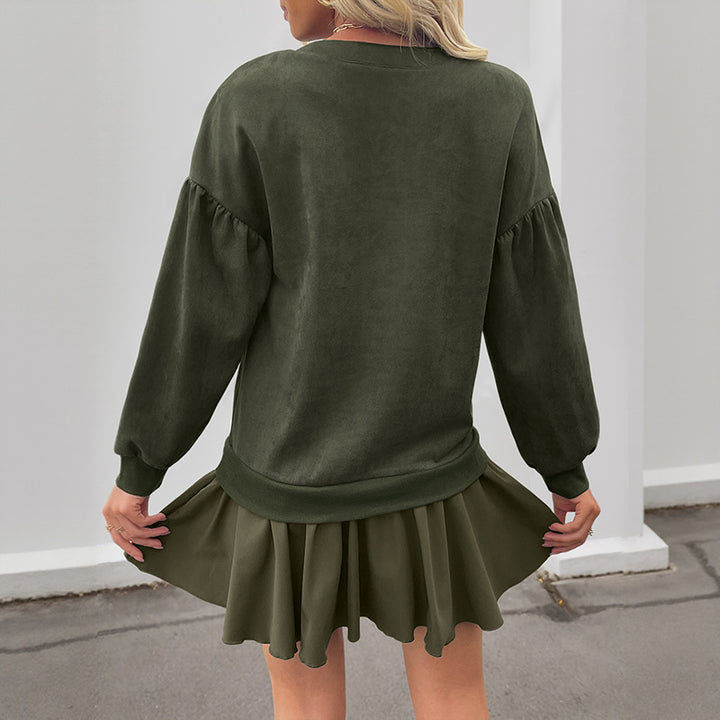 Damen Velours-Henley-Sweatshirt mit Raglan-Ärmeln und Ballonärmeln Drune