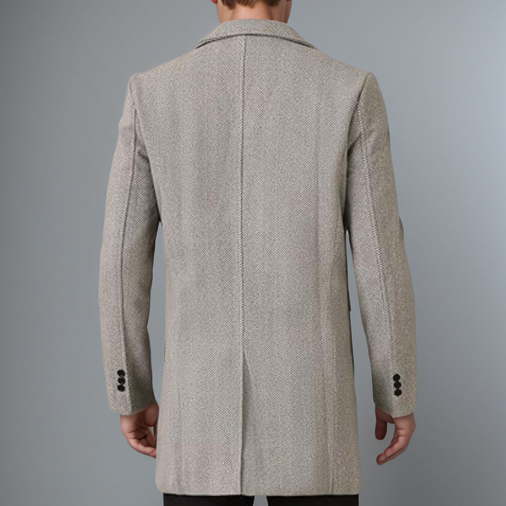 Herren eleganter Doppelreiher-Mantel mit strukturiertem Herringbone-Muster Drune