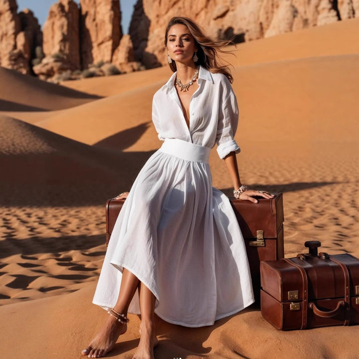 Damen Hemdkleid mit asymmetrischem Saum und tailliertem Schnitt Drune