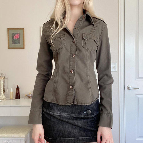 Damen Taillierte Hemdjacke mit Brusttaschen und markanter Nahtführung Drune