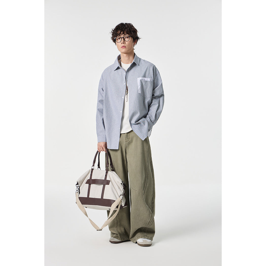 Damen Oversize Baumwoll-Hemd mit Karobesatz an Brusttasche und Saum Drune
