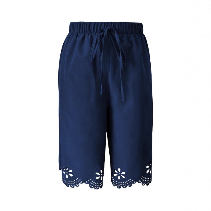 Damen Weite Culotte mit elegantem Lochmuster und elastischem Bund Drune