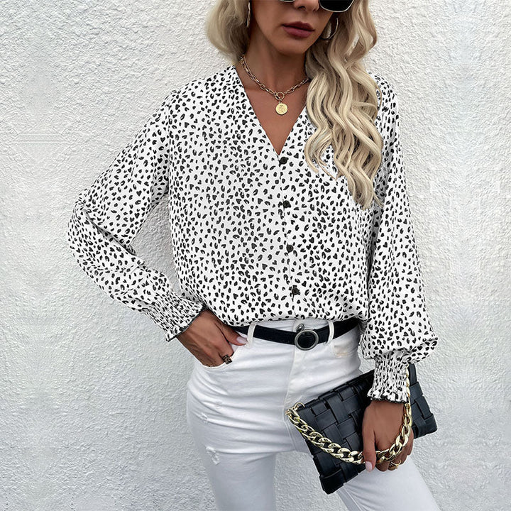 Damen Bluse mit modernem Punktedesign und elastischen Ärmeln Drune
