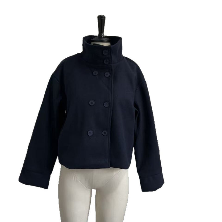 Damen Modische Oversized Jacke mit hochschließendem Kragen und Knopfdetails Drune