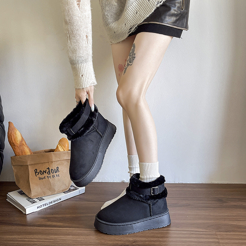Damen Gefütterte Kurz-Stiefeletten mit Teddyfell-Futter, verstellbarem Schnallenriemen und profilierter Gummisohle Drune