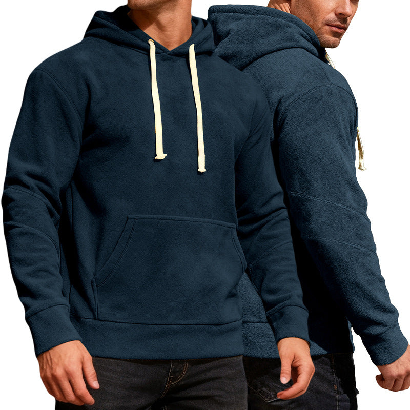 Herren nan samtweicher Kapuzenpullover mit Nahtdetails, Kängurutasche und Kontrastkordel Drune