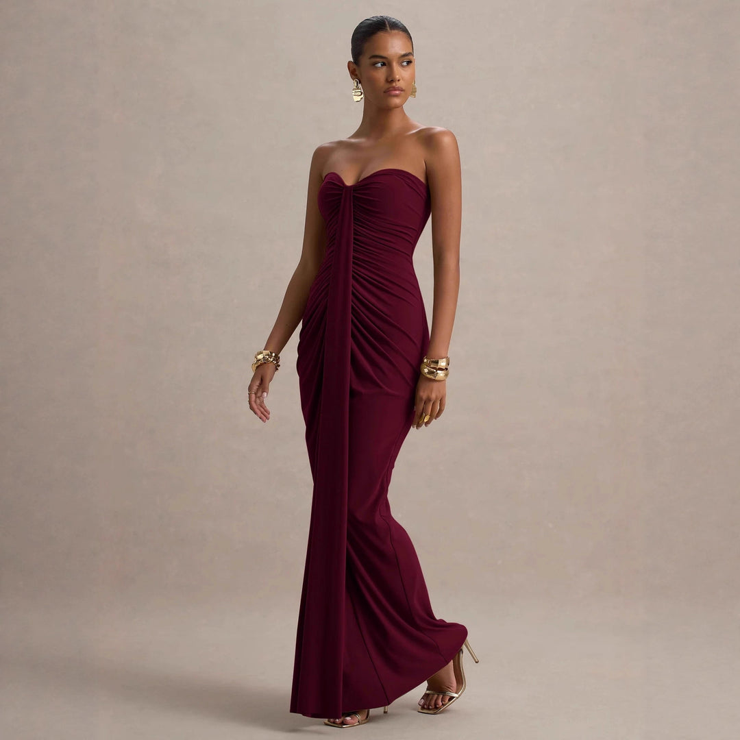Damen Maxikleid mit schickem trägerlosem Design und figurschmeichelnder Raffung Drune