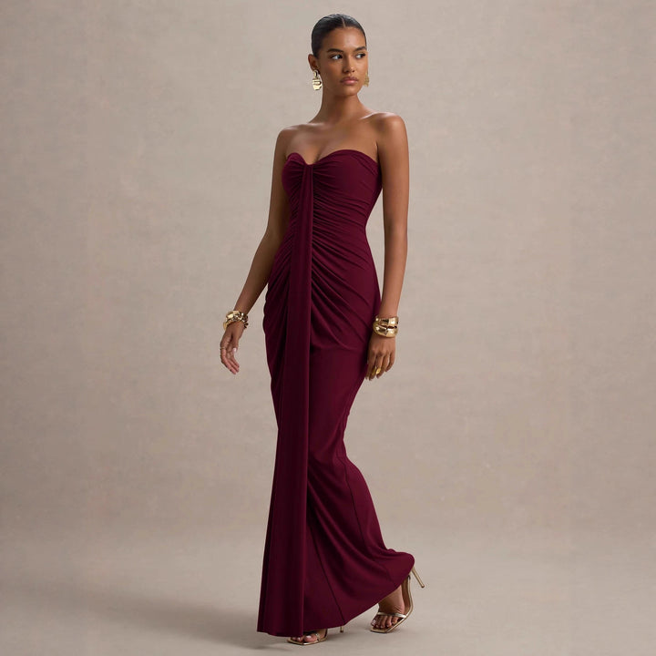 Damen Maxikleid mit schickem trägerlosem Design und figurschmeichelnder Raffung Drune