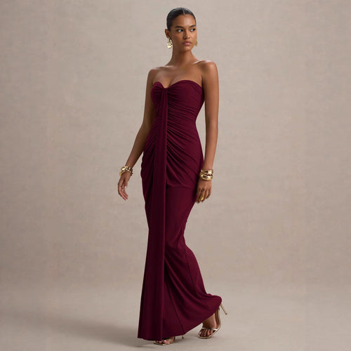 Damen Maxikleid mit schickem trägerlosem Design und figurschmeichelnder Raffung Drune