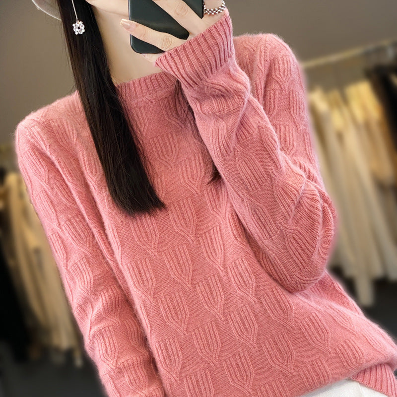 Damen Weicher Mohair‑Look Rundhalspullover mit erhabener Tulpenstruktur Drune
