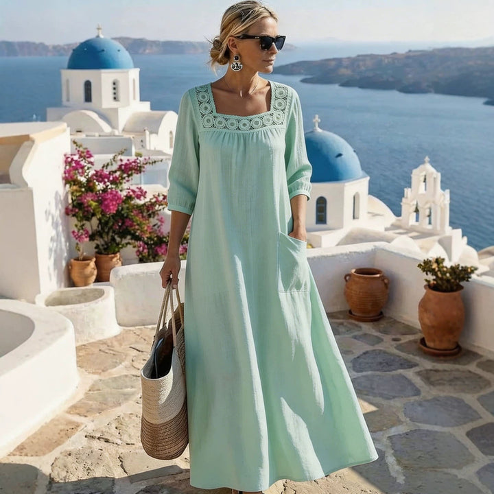 Damen Maxikleid mit elegantem Rundhalsausschnitt und praktischen Taschen Drune