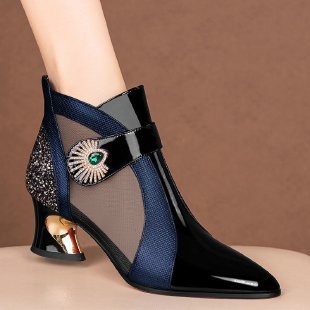 Damen Elegante Ankle Boots mit transparenten Einsätzen und Glitzer-Detail Drune
