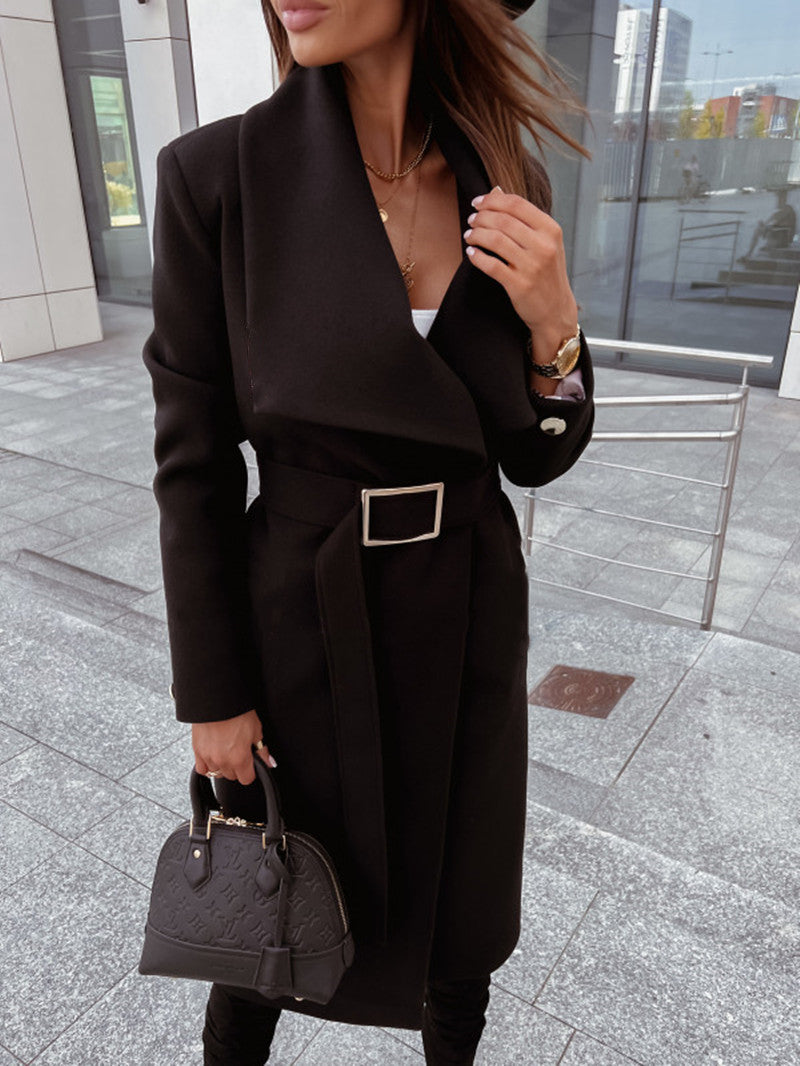 Damen Eleganter Trenchcoat mit Gürtel und strukturiertem Stoff Drune