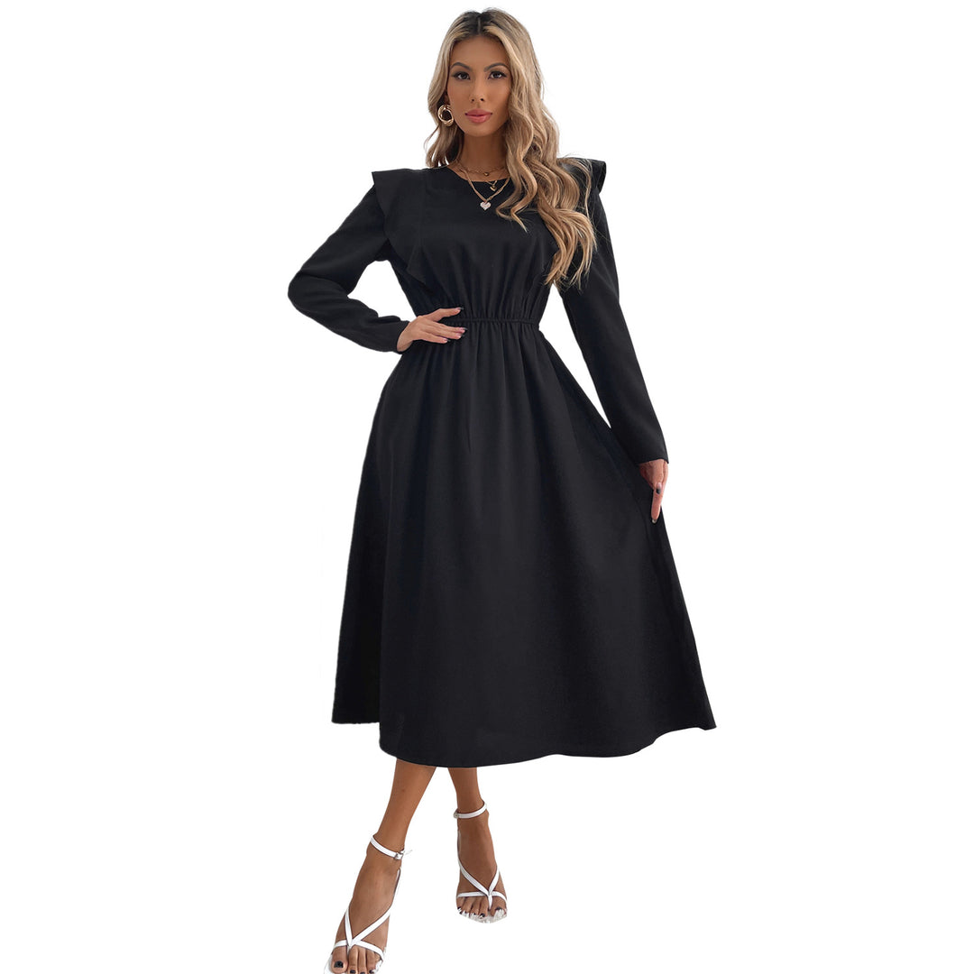 Damen elegantes Maxikleid mit Rüschendetails und elastischem Taillenbund Drune