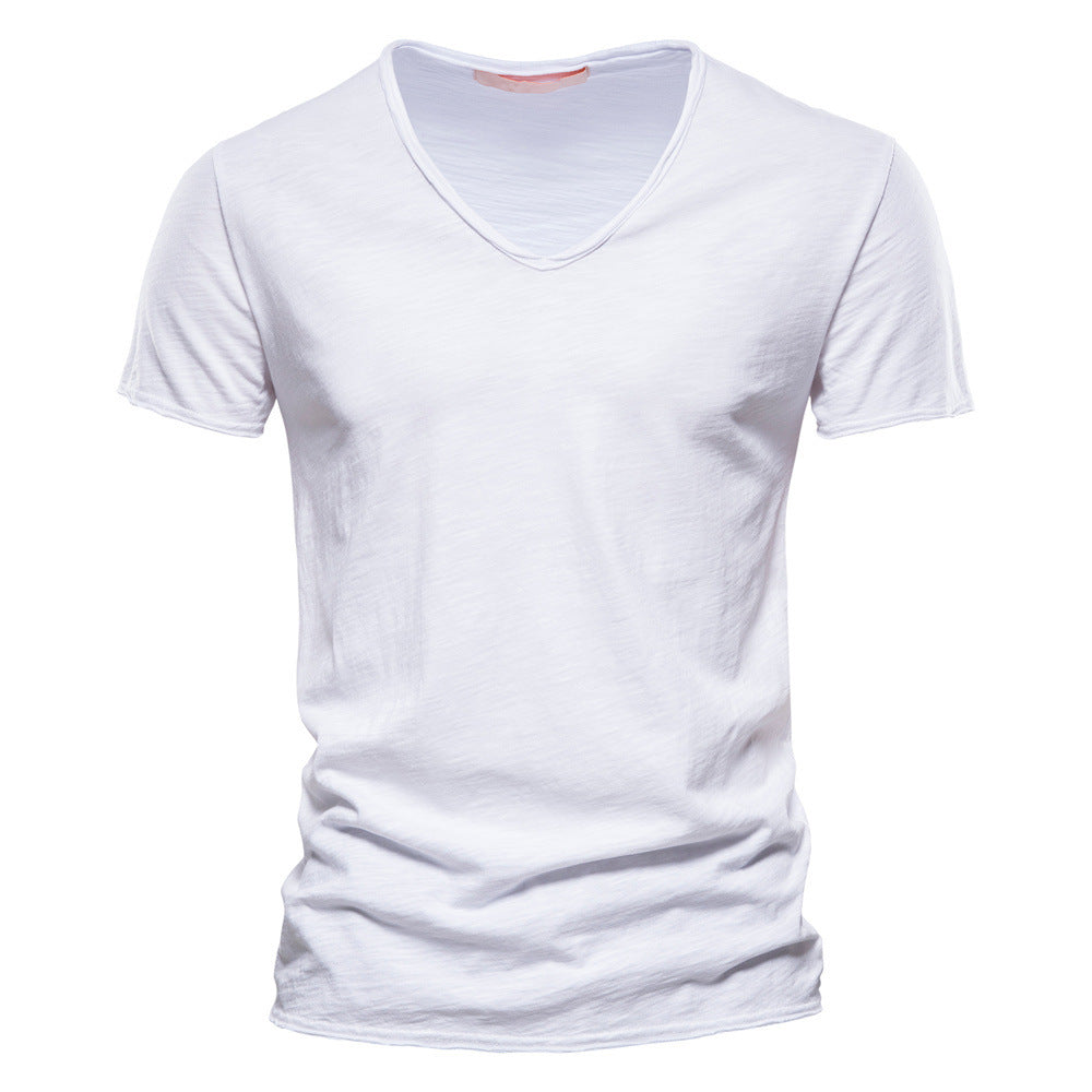 Herren nan leichtes Baumwolljersey Kurzarmshirt mit V-Ausschnitt und schmaler Passform Drune