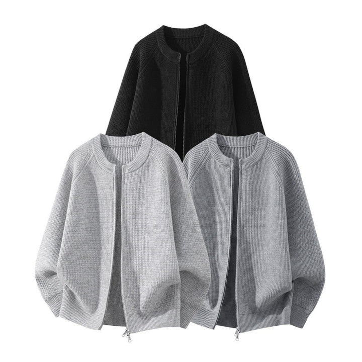 Damen Oversize-Strickcardigan mit Rundhals, Raglanärmeln und Zwei-Wege-Reißverschluss Drune